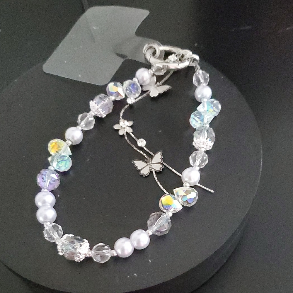 Elegant Silver and Crystal Butterfly Phone Charm